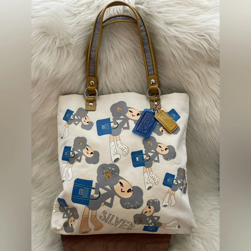 COACH Poppy Chan SILVER Canvas Tote Bag w/Two Hang Tags - Picture 1 of 16
